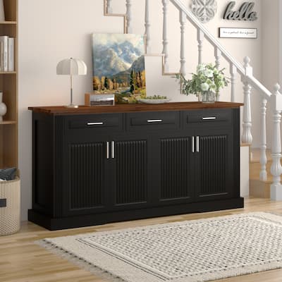 Fluted Sideboard Buffet with 4 Doors and 3 Drawers