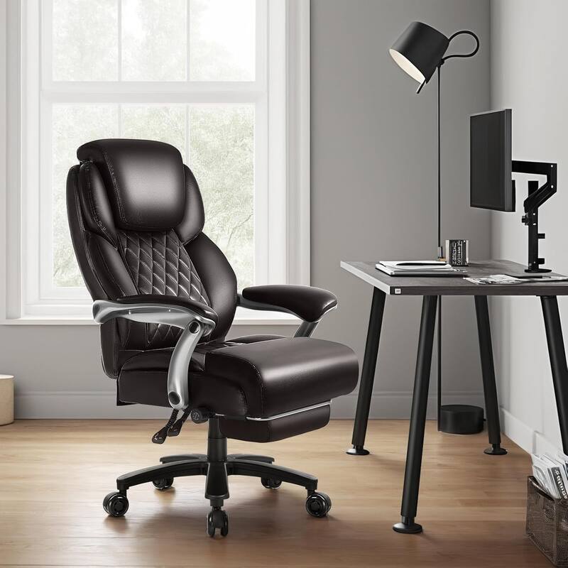 BOSSIN 600lbs Big and Tall Office Leather Chair with Flip up Armrest, Ergonomic Lumbar Support and Quiet Rubber Wheel