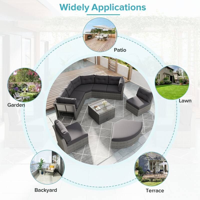 Patio Rattan Furniture Set with Cushions and Center Table