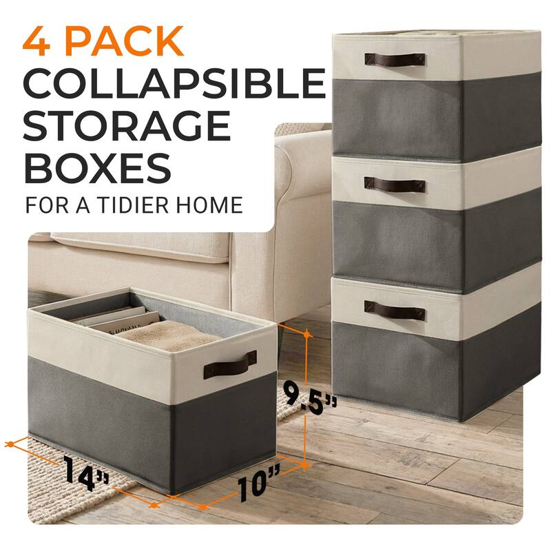 Cheer Collection 4 Pack Large Fabric Storage Baskets with Handles Collapsible Organizer Bins