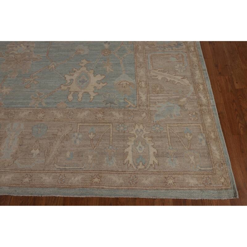 Blue Oushak Vegetable Dye Turkish Area Rug Hand-Knotted Wool Carpet - 8'2"x 10'3"