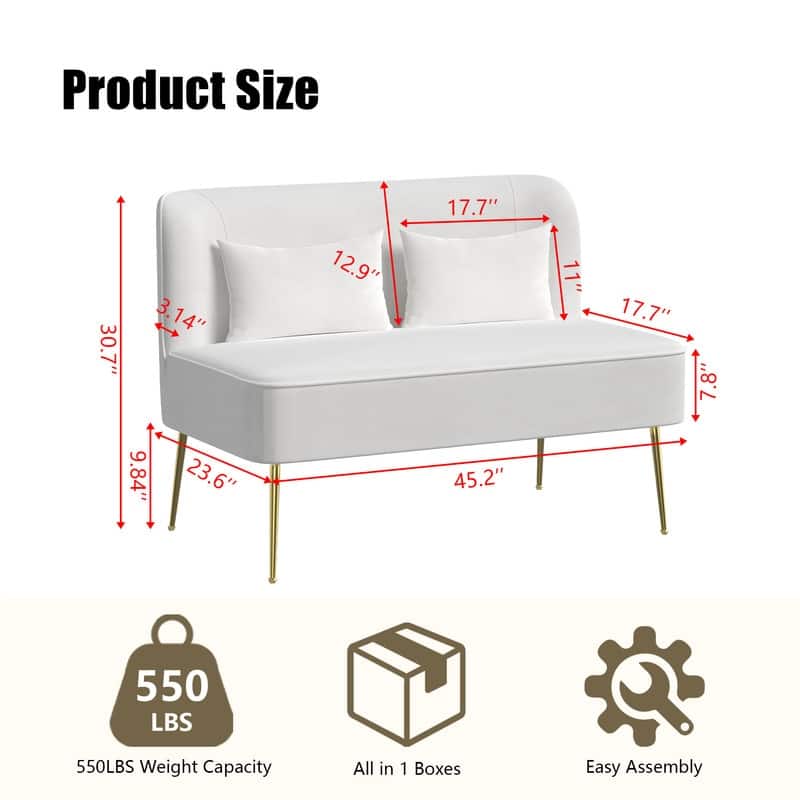 Velvet Upholstered Metal Legs Loveseat