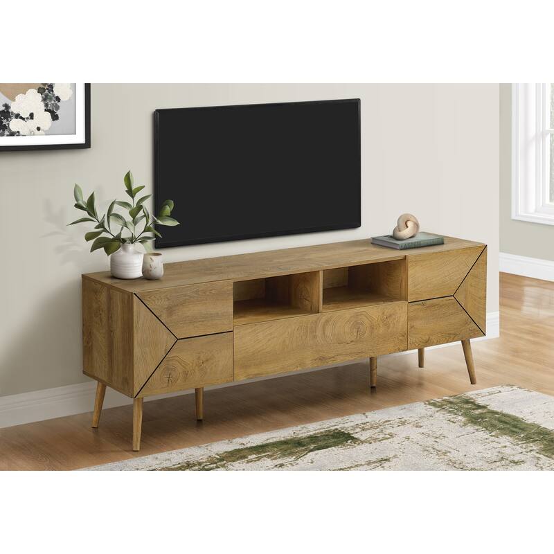 Tv Stand, 72 Inch, Console, Media Entertainment Center, Storage Drawer, Walnut Laminate, Mid Century, Modern