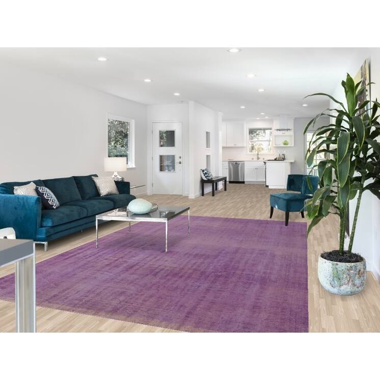 Purple Anatolian Turkish Vintage Area Rug Hand-Knotted Wool Carpet - 7'4" x 11'1"