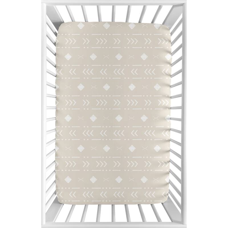 Aztec Geometric Baby Boy Girl Fitted Mini Portable Crib Sheet for Boho Llama - Gender Neutral Beige Taupe Tan Bohemian Southwest