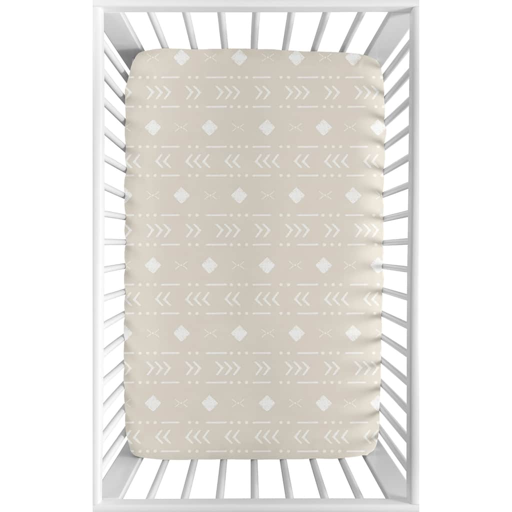 Aztec Geometric Baby Boy Girl Fitted Mini Portable Crib Sheet for Boho Llama - Gender Neutral Beige Taupe Tan Bohemian Southwest