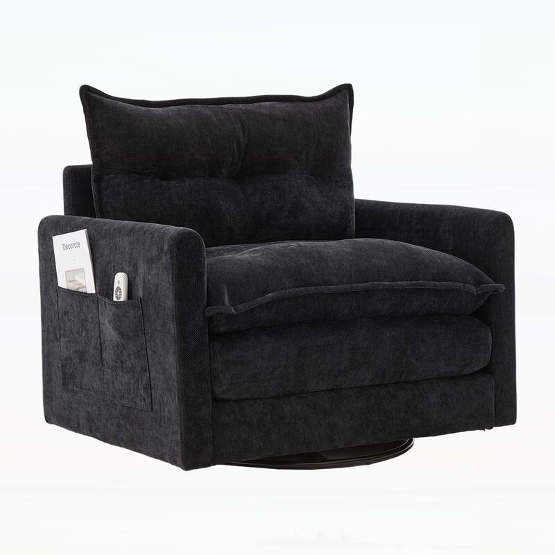 Mid Century Swivel Barrel Chair with Thick Padded Seat