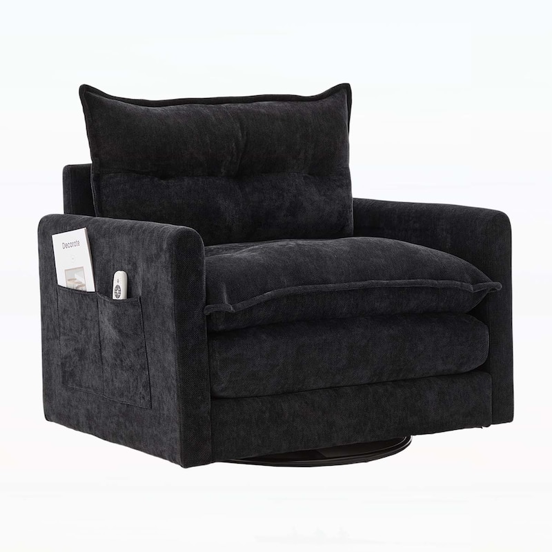 Swivel Barrel Chair - Mid Century Modern,Thick Padded,Metal Base