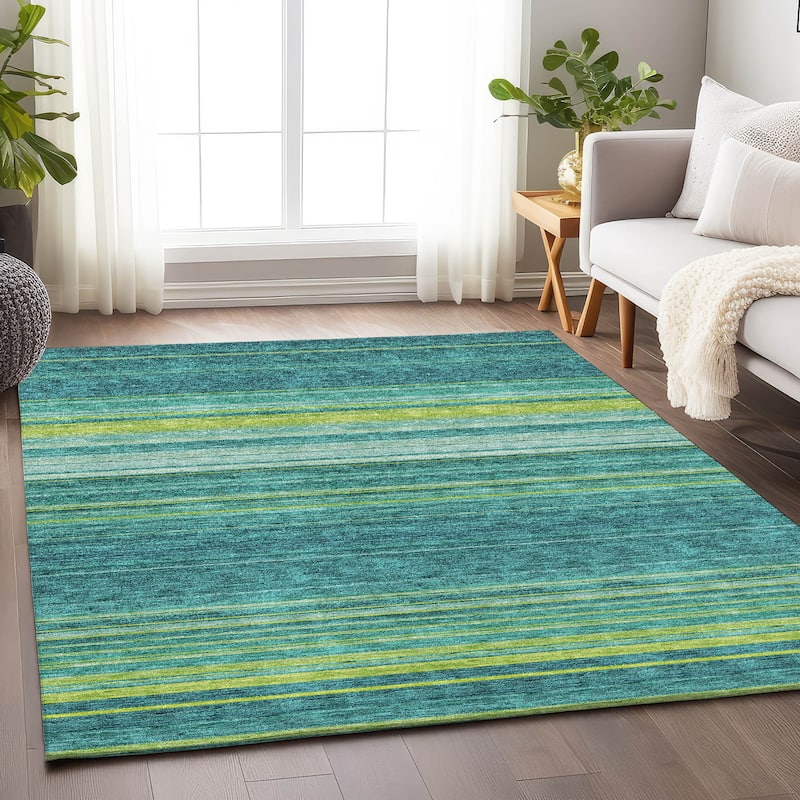 Premium Washable Super Soft Modern Stripes Mayfield Rug - Teal - 9' x 12'