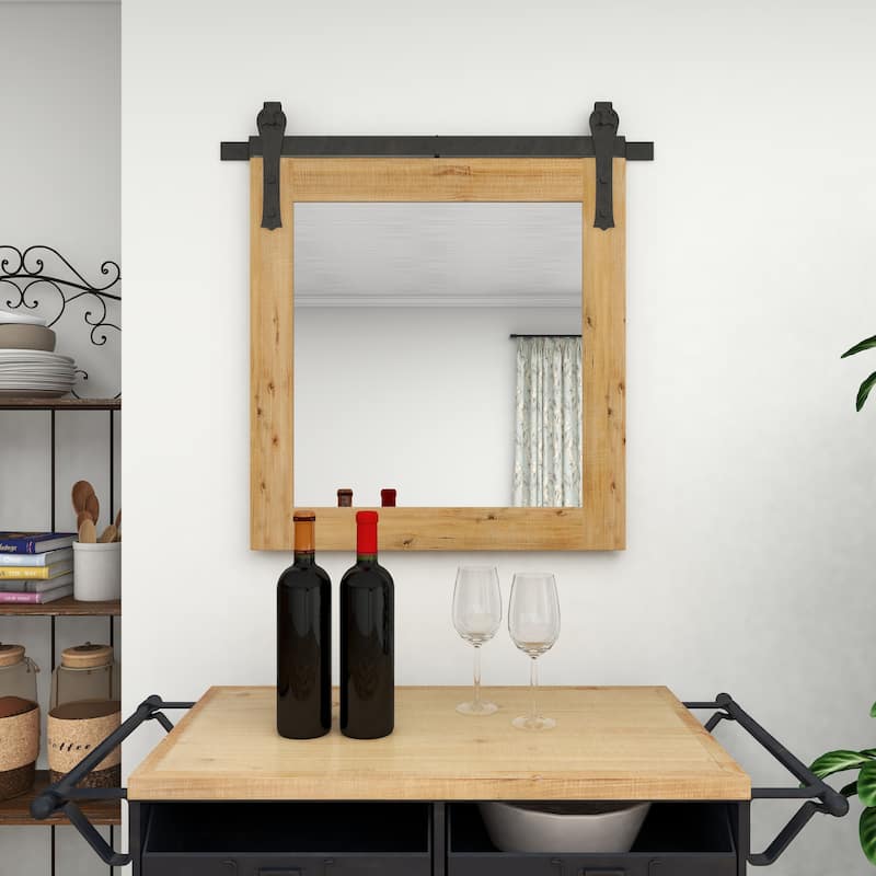 Barn Door Style Wood Industrial Farmhouse Hanging Wall Mirror
