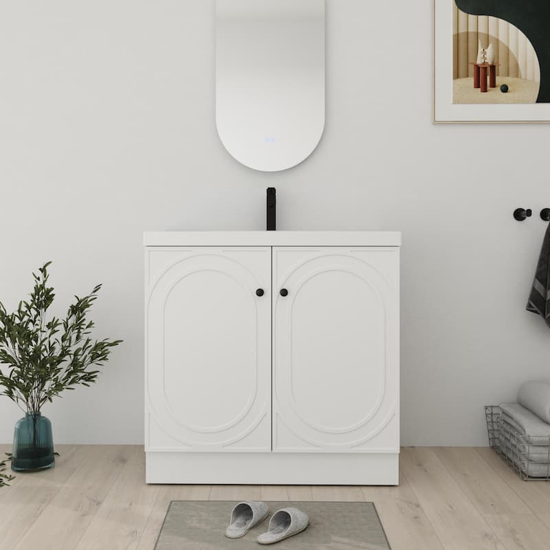 Bathroom Vanity With Sink In 24/30/36 Inch, Freestanding Bathroom Vanity With Soft Close Door and Adjustable Shelf - 35.4''W×19.7''D×35.4''H - White