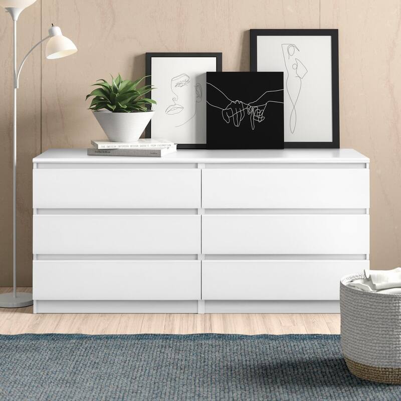 6-Drawer White Dresser with Mirror, Freestanding Particle Board Storage Cabinet for Bedroom or Home - White