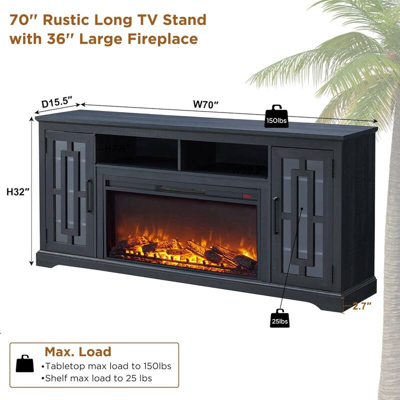 Farmhouse Fireplace TV Stand for 80 Inch TV, Entertainment Center