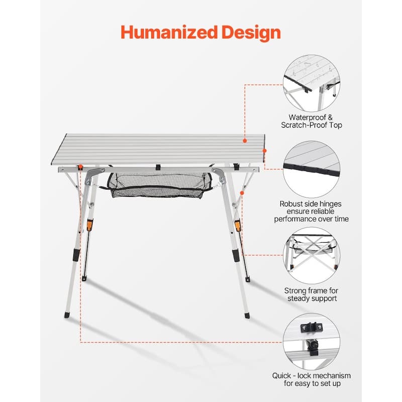 Silver Aluminum Alloy Foldable Picnic Table with Height Adjustable and Lightweight Stable for Indoor or Outdoor Use
