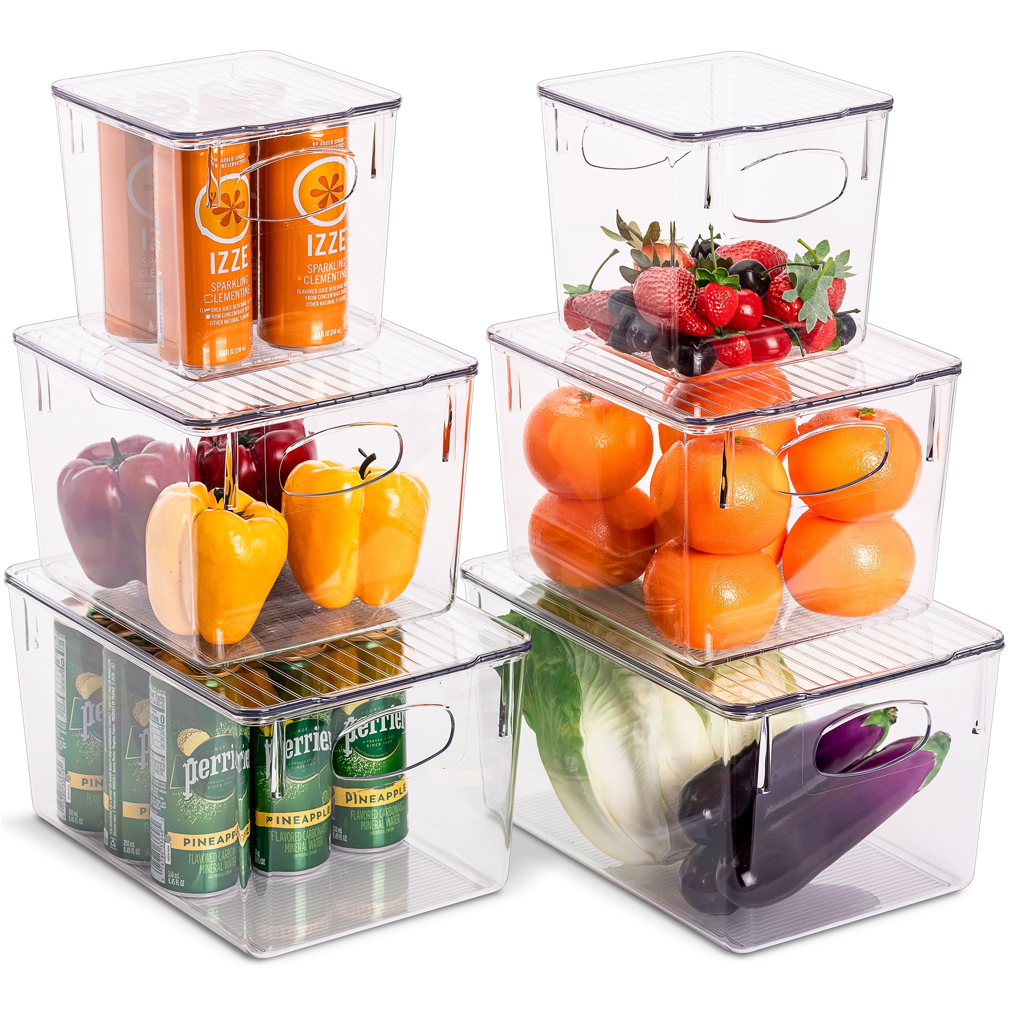 7pcs/set Refrigerator Organization Boxes Kitchen Storage Organizer Set with  Lids for Food Drinks Vegetable Fridge Stackable Bins
