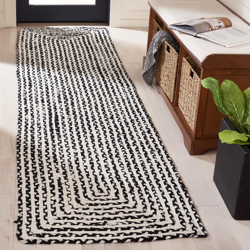 SAFAVIEH Handmade Braided Tadako Cotton Rug - 2'3" x 9' Runner - Black/Ivory