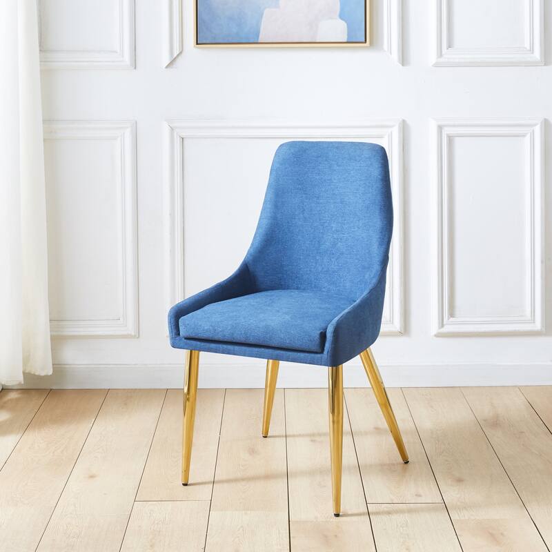 Set of 2 Classical Upholstered Accent Dining Chairs with Steel Legs