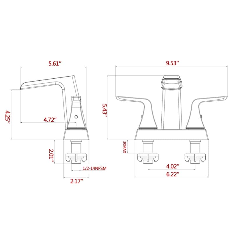 PROOX 4 in Centerset Bathroom Waterfall Faucet with Drain Assembly