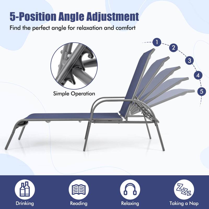 Costway Patio Lounge Chair Chaise Adjustable Reclining Armrest