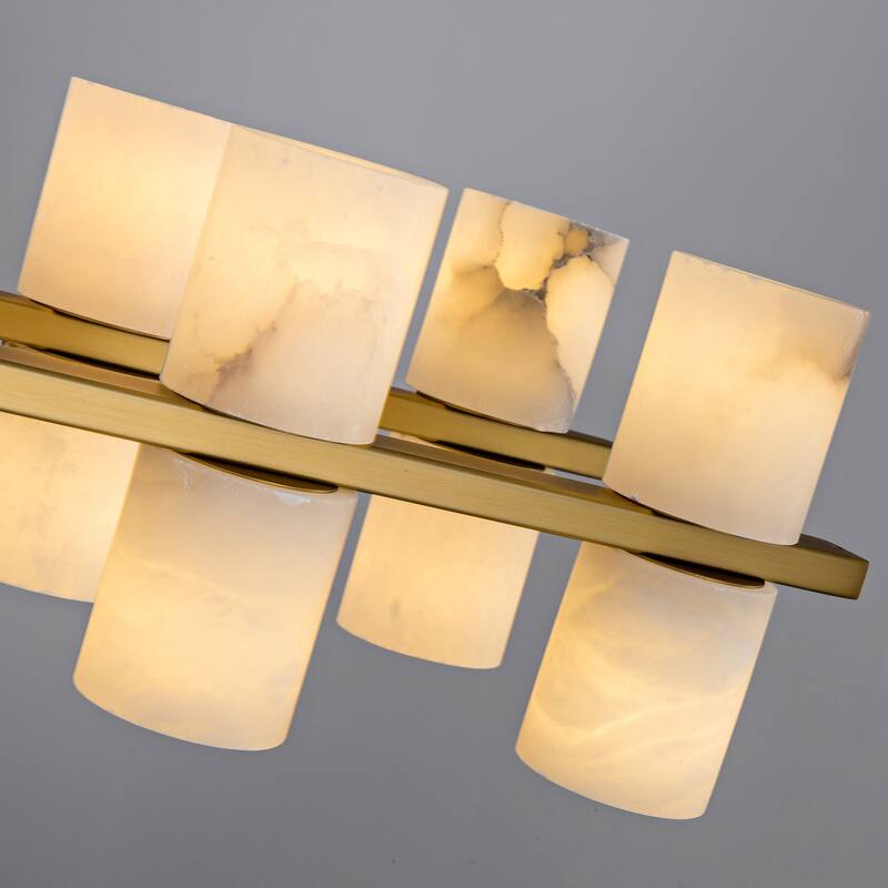 Modern Alabaster Glass Chandelier, Round or Linear Pendant Light with Up & Down Shades, D600-L1370, Copper or Black Finish