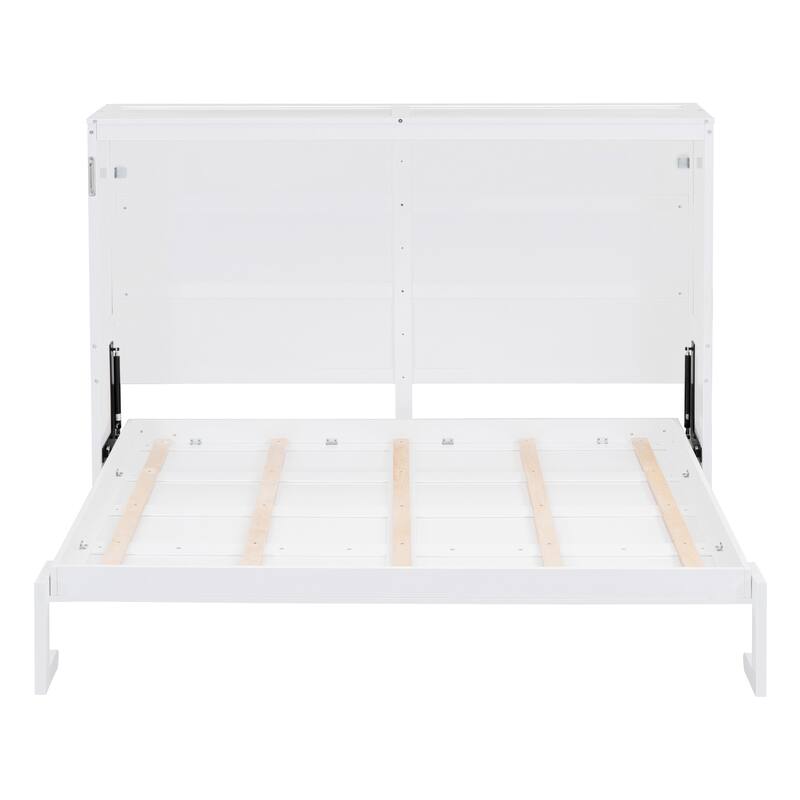 Space-Saving Full Size Wall Bed with Flexible Slats, White/Gray