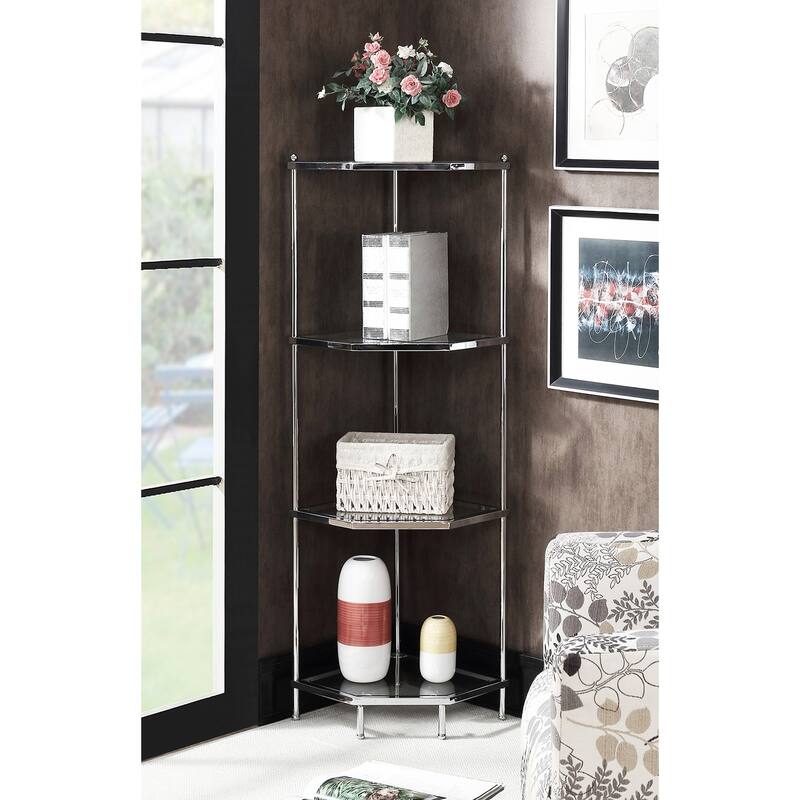 Convenience Concepts Royal Crest 4 Tier Glass Corner Shelf - Chrome/Glass