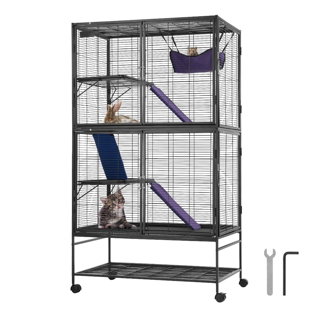 64.6" 4-Tier Metal Rolling Ferret Cage with Tray & 3 Ramps