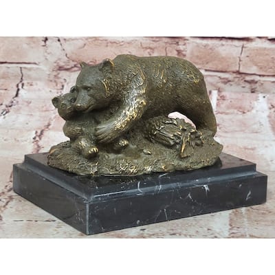 Bronze Bear And Cub Statue Realistic Wildlife Sculpture Decor