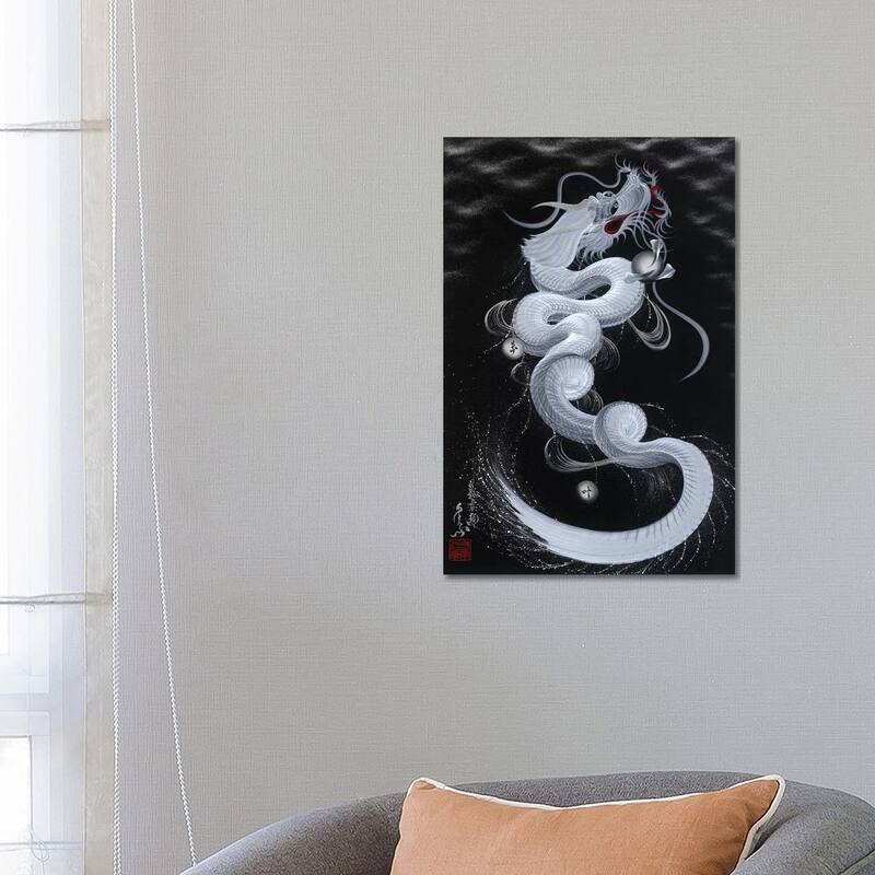 iCanvas "Good Luck White Dragon" by One-Stroke Dragon Canvas Print - 26x18x1.5