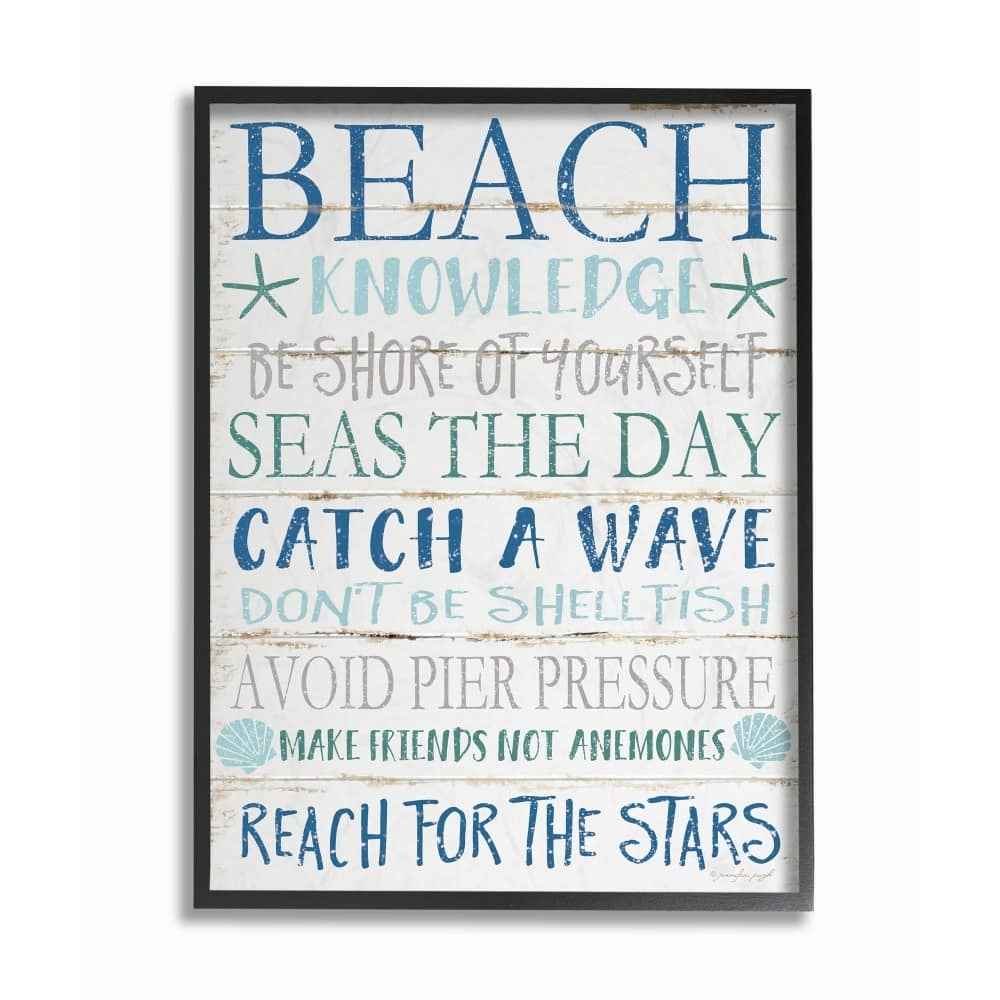The Stupell Home Decor Beach Knowledge Blue Aqua and White Planked Look Sign, 11 x 14, Design By Artist Jennifer Pugh