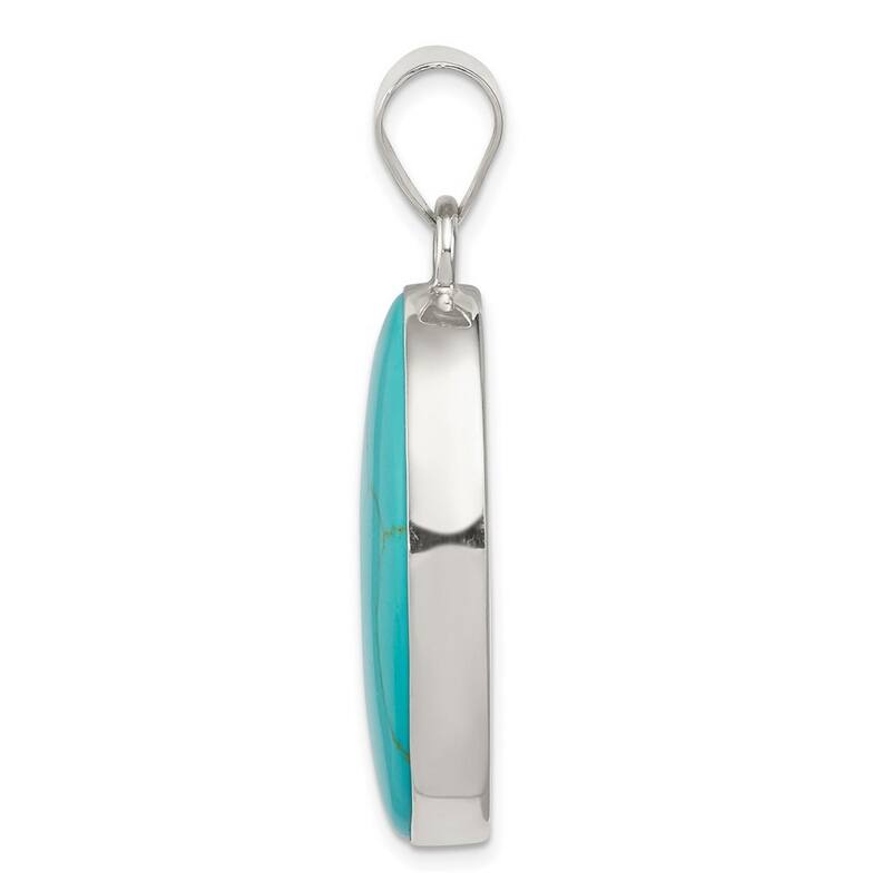 Curata 925 Sterling Silver Simulated Turquoise Polished Oval Pendant Necklace Jewelry Gifts for Women