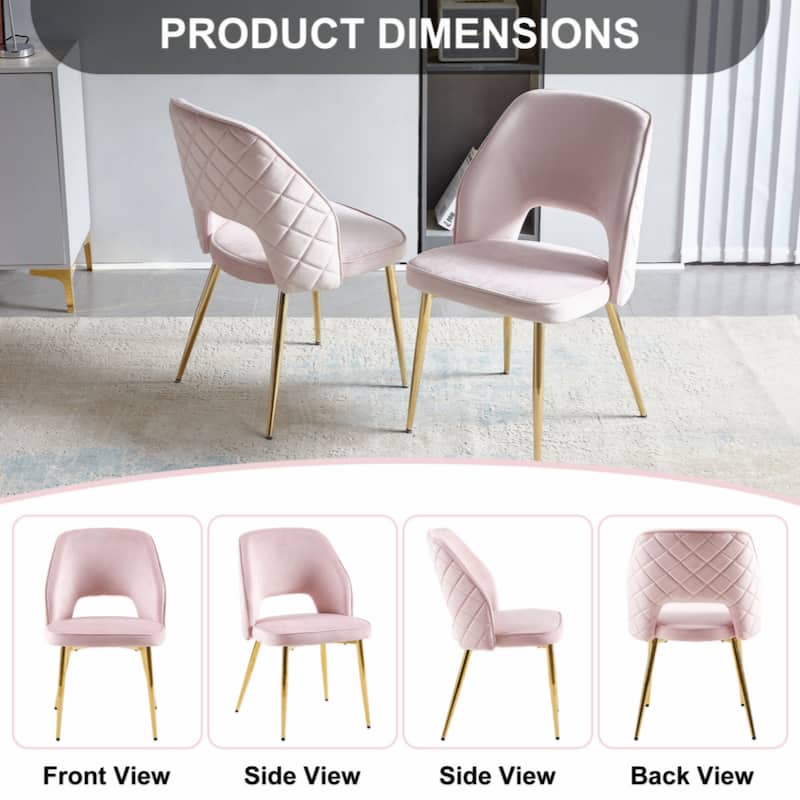 Velvet Dinning Chairs with Metal Legs and Hollow Back Upholstered Dining Chairs Set of 4