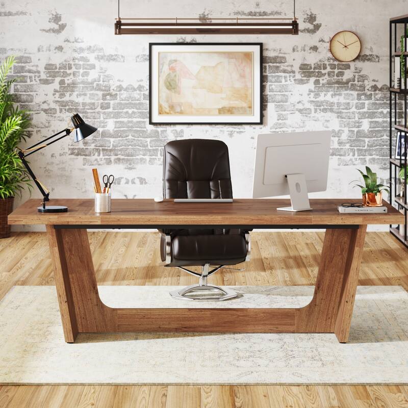 70.87" Large Executive Desk, Wood Computer Table for Office, Brown