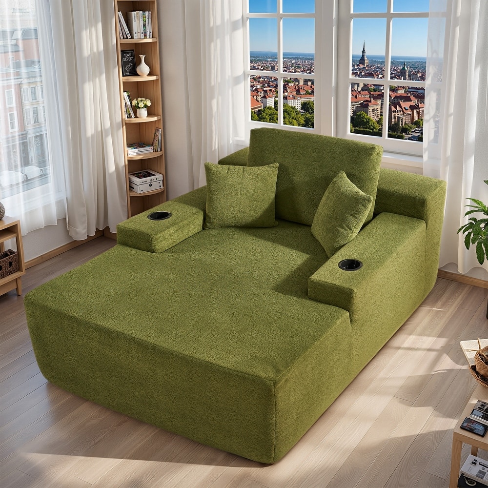 HOOOWOOO Modern Upgraded Fabric Chaise Lounge Sofa Couch with Holder