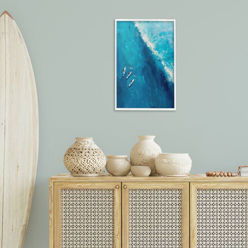 Stupell Surfers & Wave Aerial View Framed Giclee Art Design By LSR Design Studio