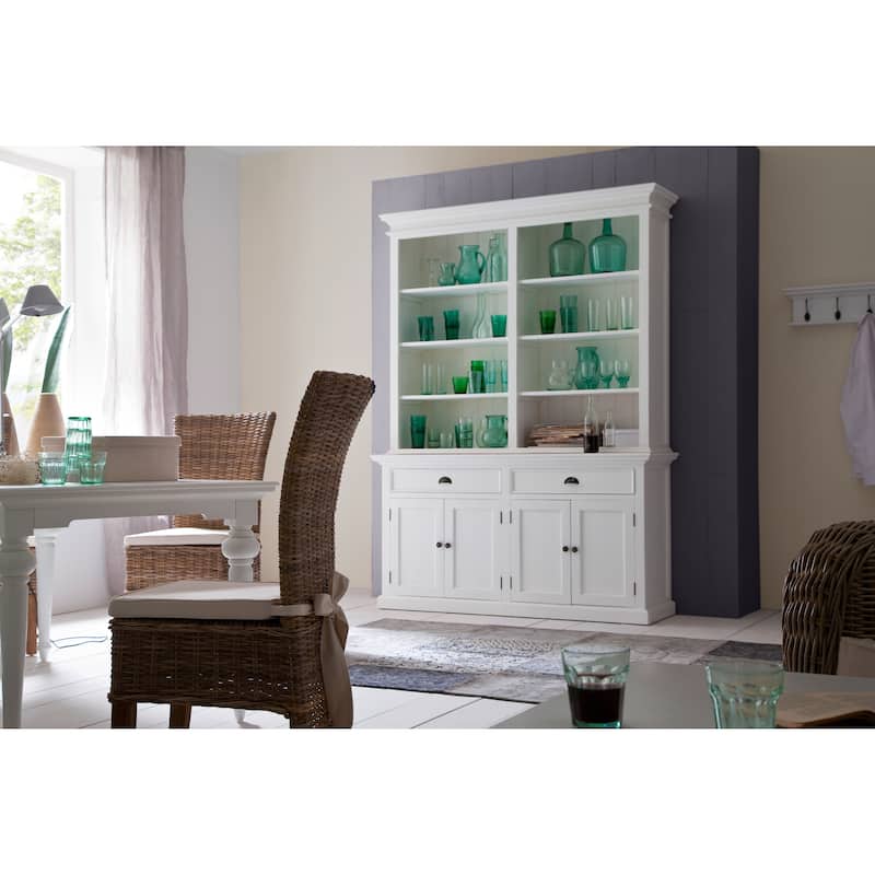 NovaSolo Halifax Coastal White Hutch Bookcase Cabinet | Solid Mahogany Frame | 62.99 x 19.69 x 86.61