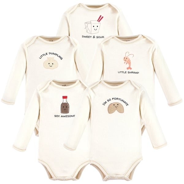 slide 1 of 1, Touched by Nature Organic Cotton Long-Sleeve Bodysuits, Fortune Cookie 0-3 Months - Fortune Cookie