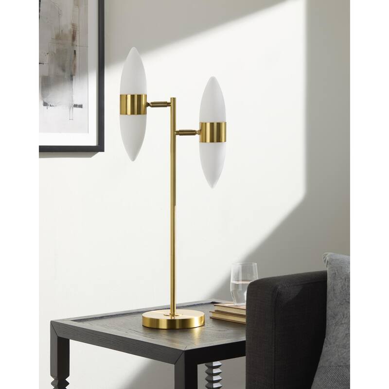 Livabliss Decize Modern Accent Table Lamp - 28"H x 6"W x 11"D - Brass/White