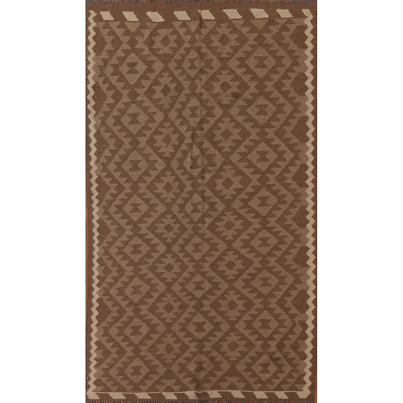 Geometric Kilim Reversible Area Rug Flat-weave Bedroom Wool Carpet - 5'1" x 7'10"