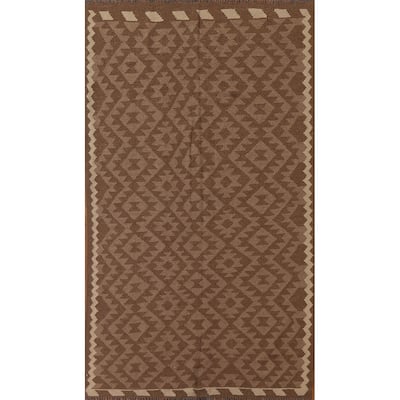 Geometric Kilim Reversible Area Rug Flat-weave Bedroom Wool Carpet - 5'1" x 7'10"