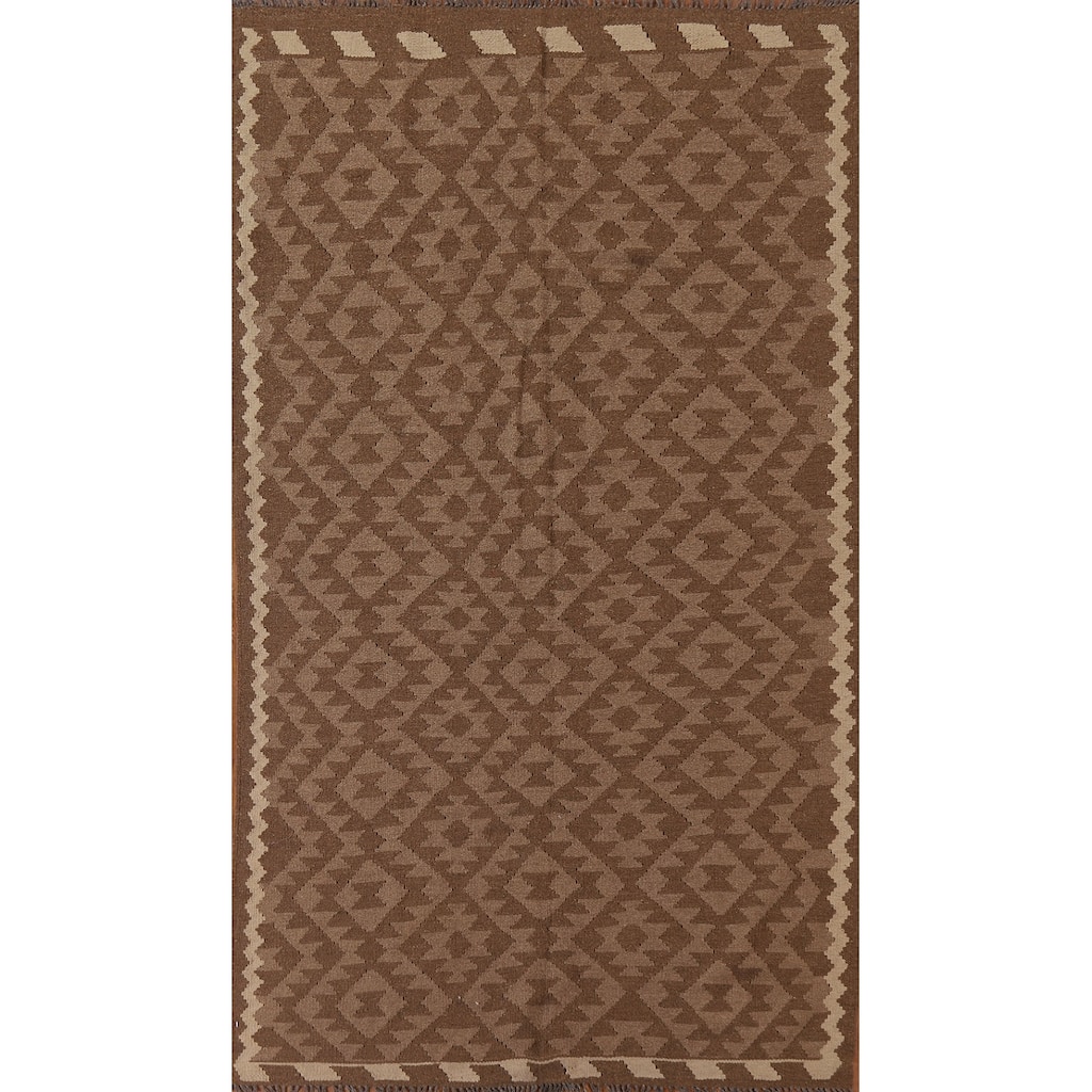 Geometric Kilim Reversible Area Rug Flat-weave Bedroom Wool Carpet - 5'1" x 7'10"