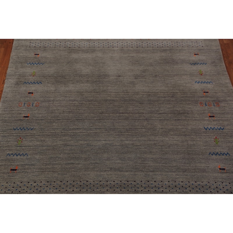 Tribal Gray Gabbeh Square Area Rug Handmade Wool Carpet - 6'6"x 6'7"