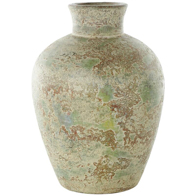 Ceramic Antique Style Textured Decorative Vase with Green and Copper Accents - Brown - Roche River Decor