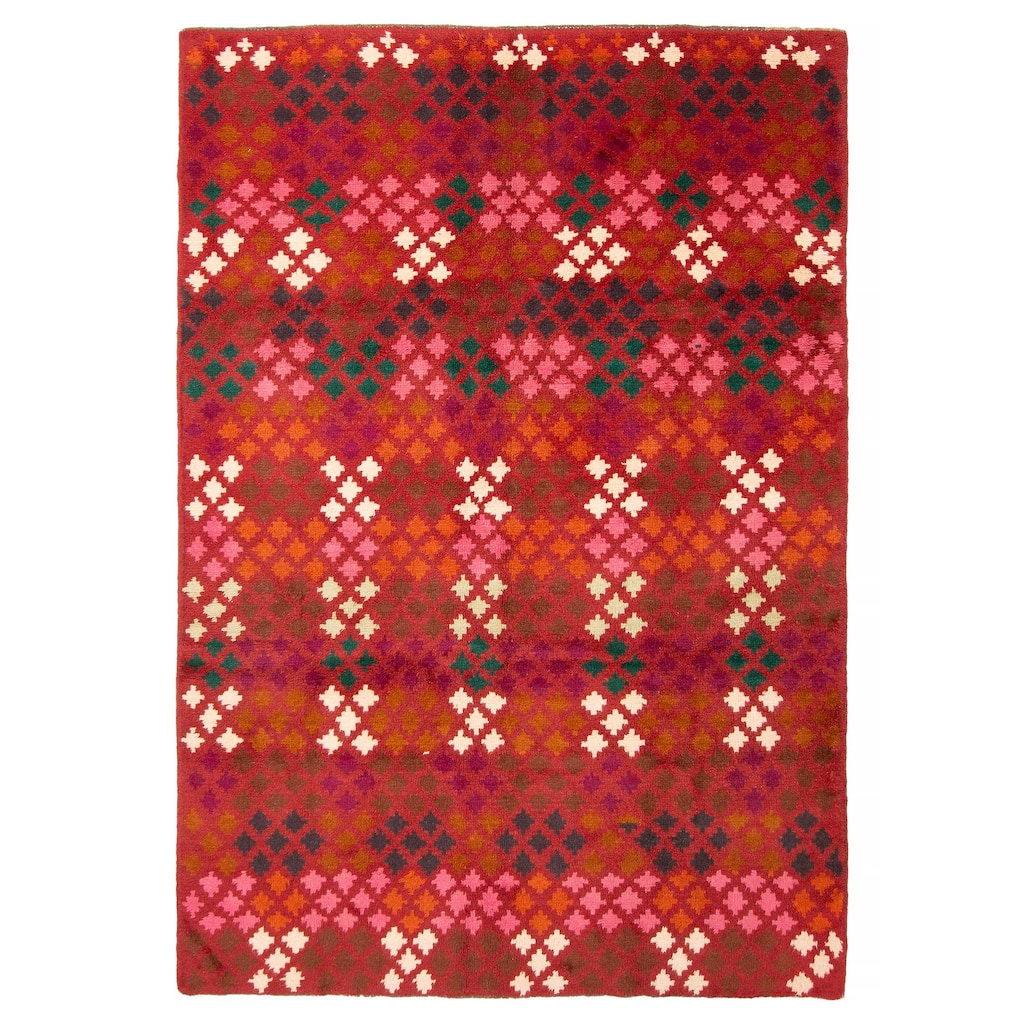 ECARPETGALLERY Hand-knotted Afghan Dark Red Wool Rug - 5'9 x 8'5