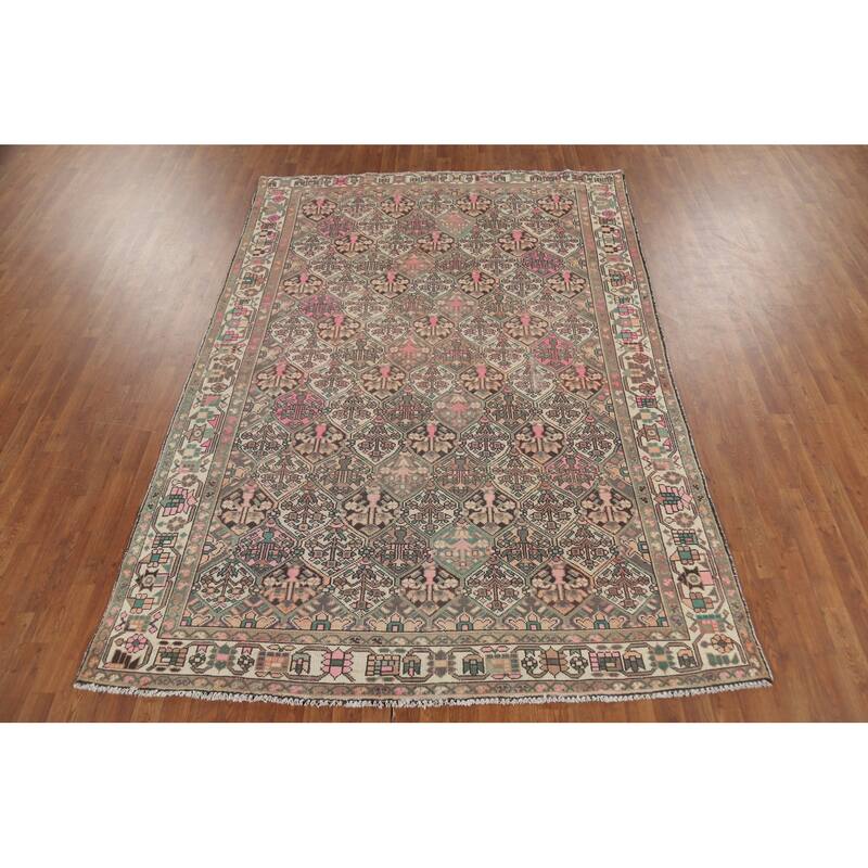 Bakhtiari Persian Vintage Area Rug Handmade Beige Wool Carpet - 6'7"x 9'7"