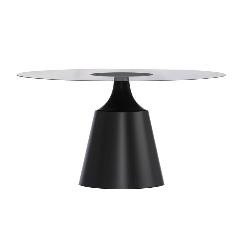 Prynn Dining Table with Round Top and Black Pedestal Base
