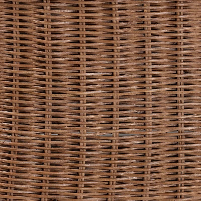 Detta Natural Rattan Footstool with Cushion - Handwoven Wicker Ottoman with Scalloped Skirt Base for Coastal Seating