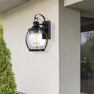 13" 1-light outdoor wall light with clear glass and balck(wood finish)