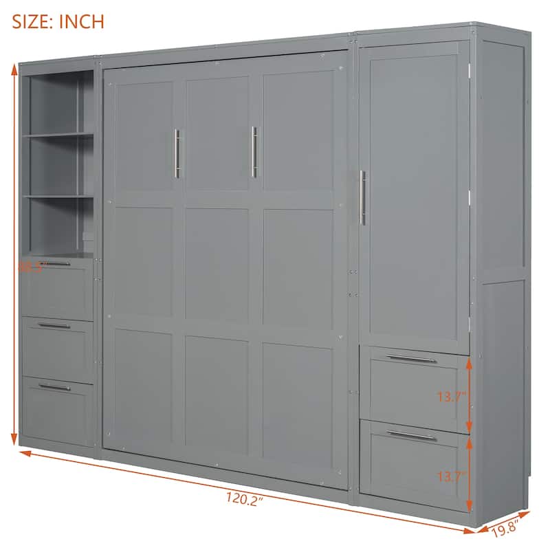 Modern Queen Murphy Bed with Closet, Drawers & Shelves
