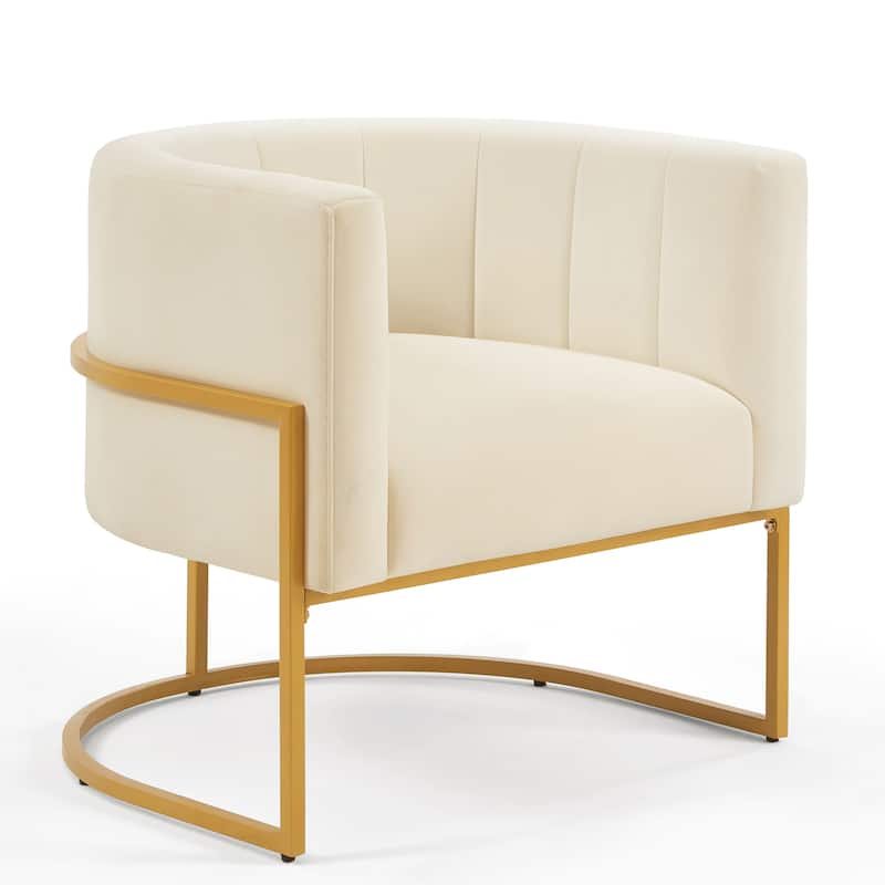Upholstered Velvet Accent Chair with Golden Metal Stand,Leisure Chair with Curve Backrest